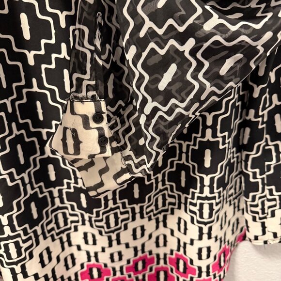 Cato Womens Geometric Print Long Sleeve Blouse Sz 26/28W Polyester Black/White/P - Picture 11 of 12